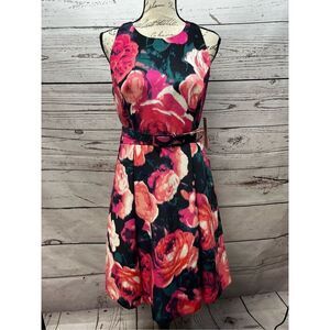 Eliza J 12P NWT stunning black dress with‎ pink flowers, and matching belt - CP